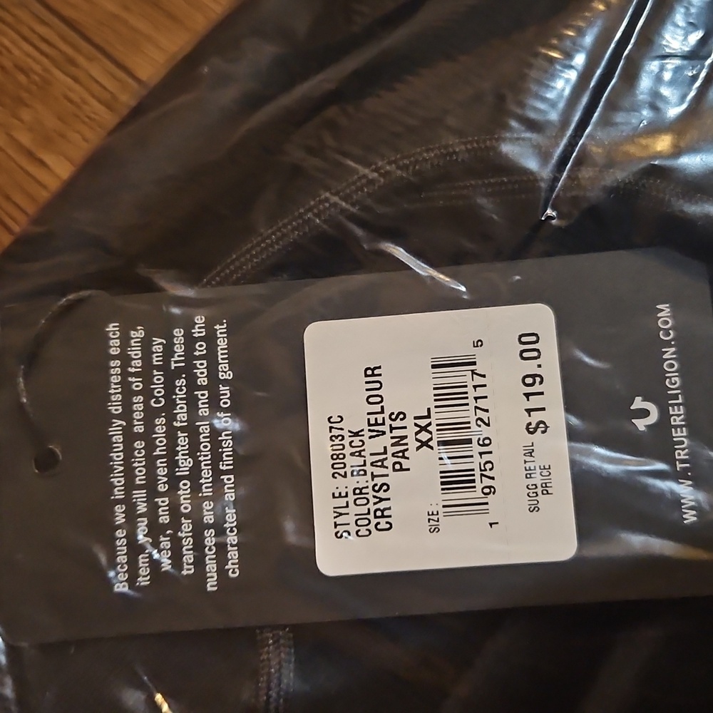 TRUE RELIGION CRYSTAL HS WING VELOUR PANT BLACK SIZE XXL - Picture 8 of 10